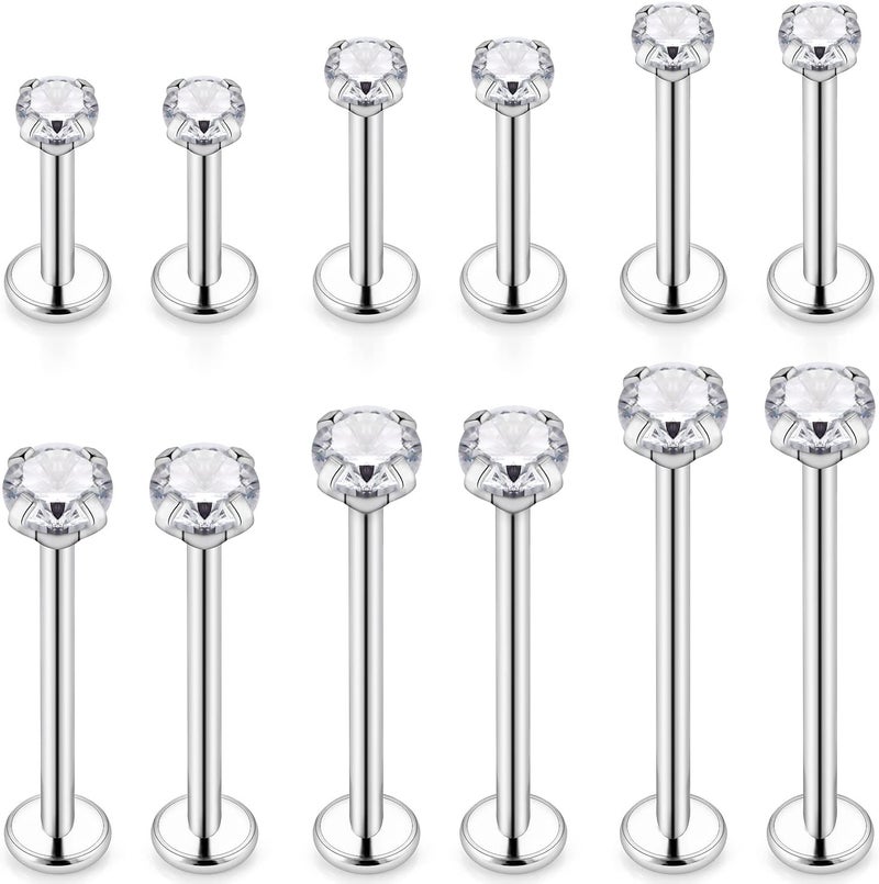 Ftovosyo 12Pcs 14G 16G Different Sizes Flat Back Stud Stainless Steel Labret Ashley Medusa Monroe Dimple Cheek Lip Rings Studs Piercing Jewelry for Women Men Bar Length 6mm-19mm - Image 1